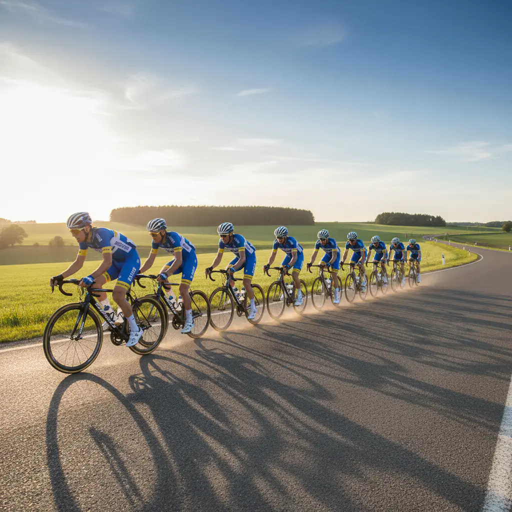Group of cyclists riding safely
