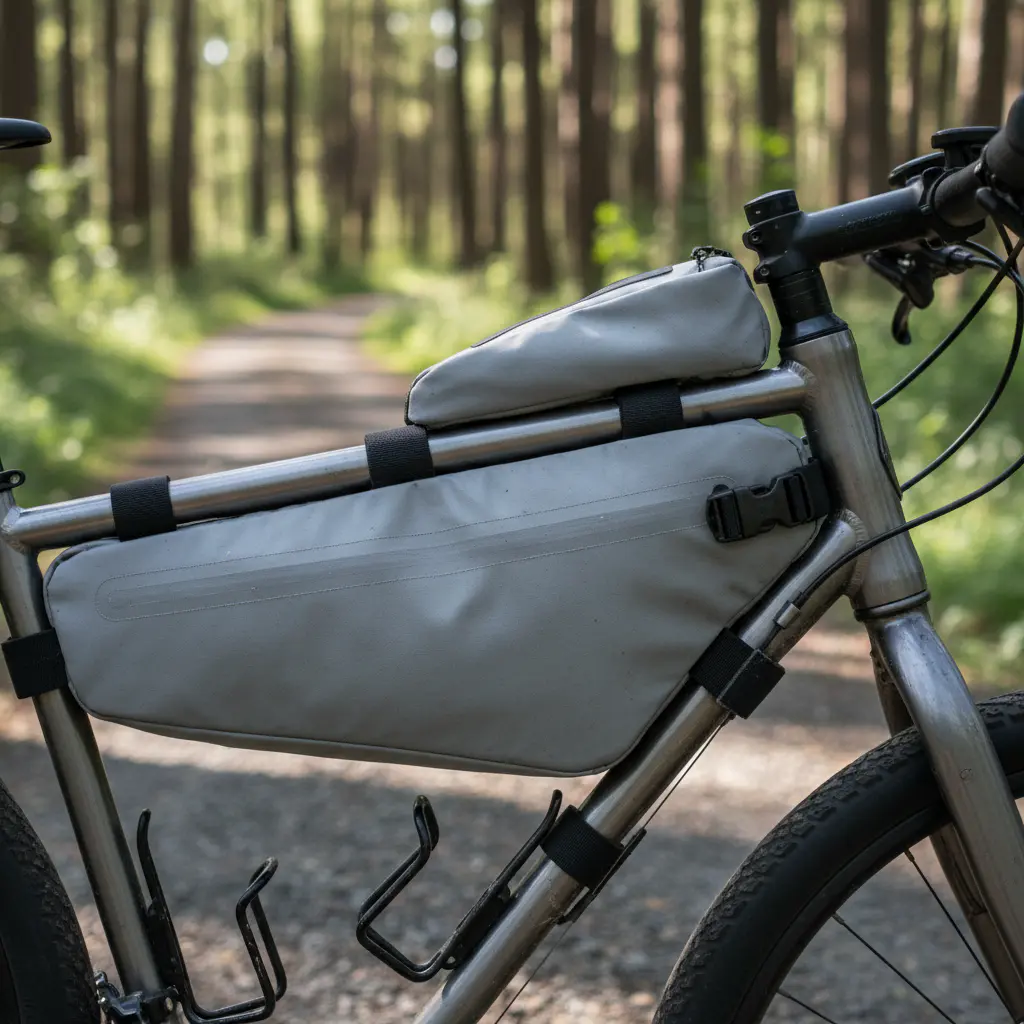 Close up of frame bag during a trip