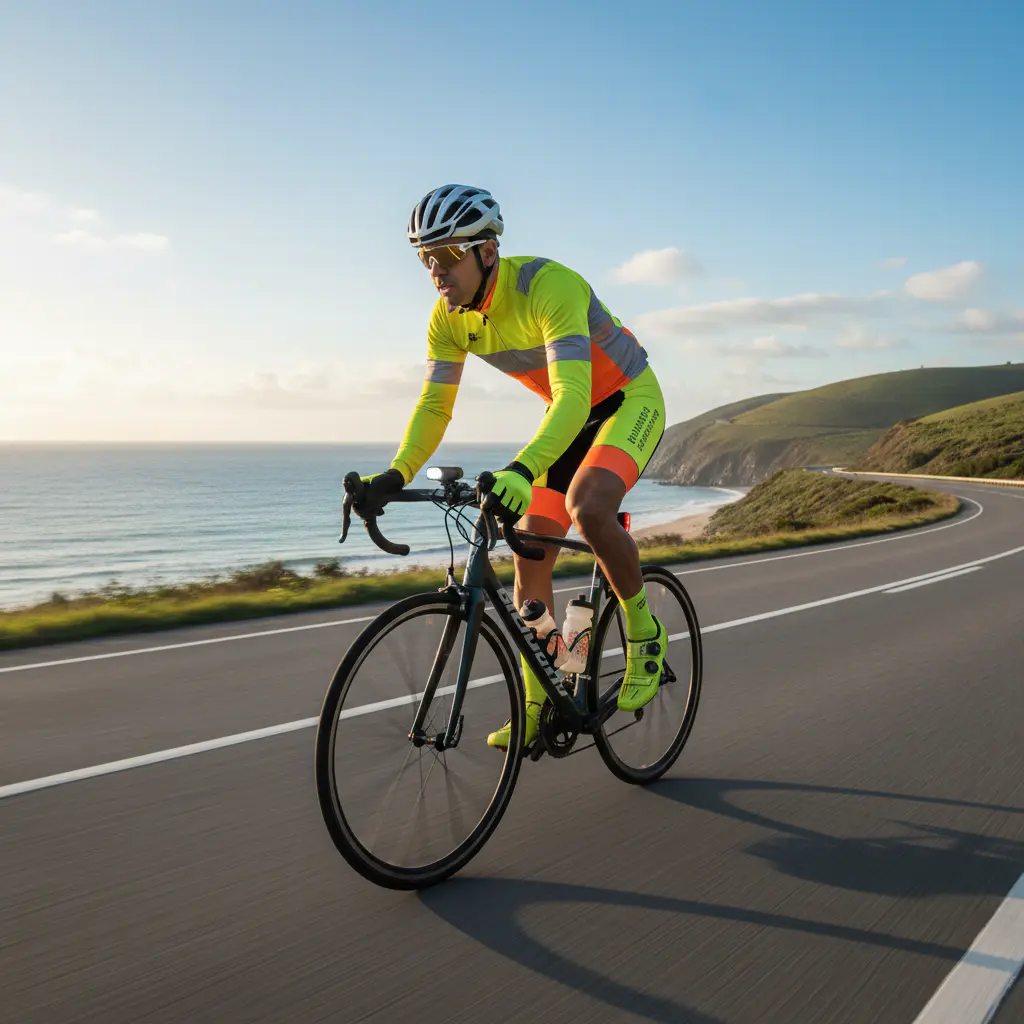 Cyclist wearing high-visibility gear